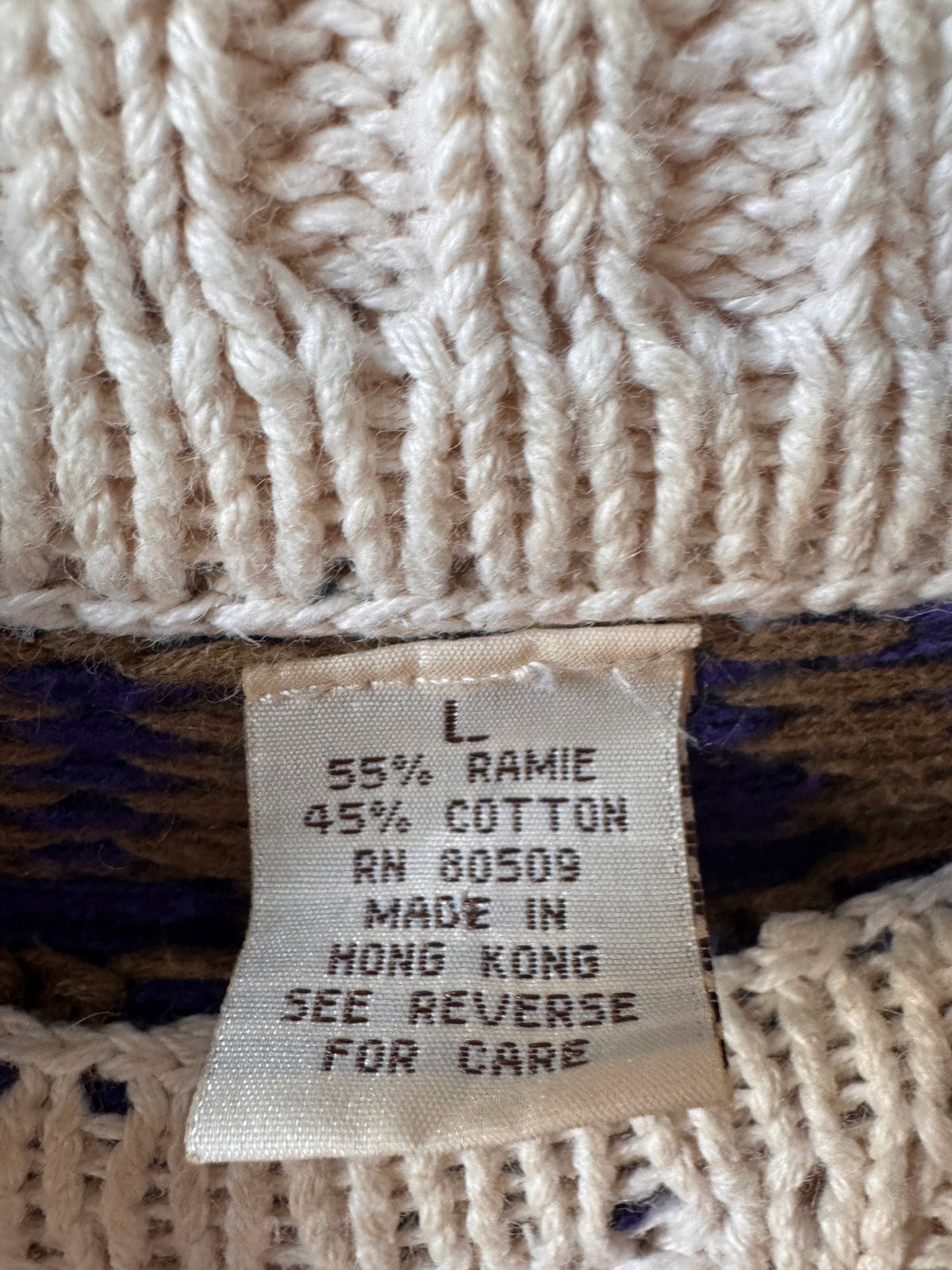 1980s Red Blue & Cream Chunky Knit Sweater