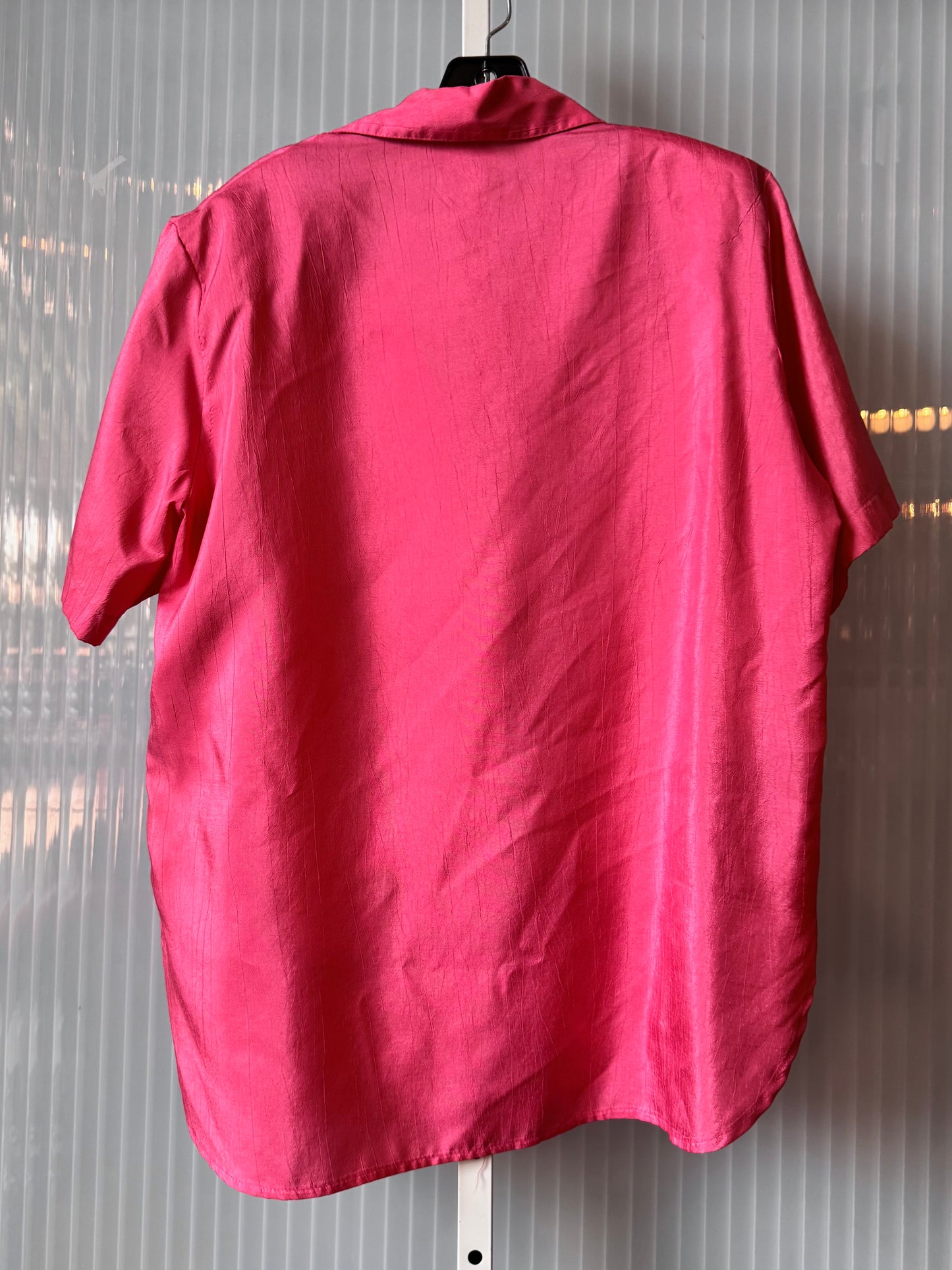 1980s Hot Pink Button Up Shirt with Geometric Embroidery
