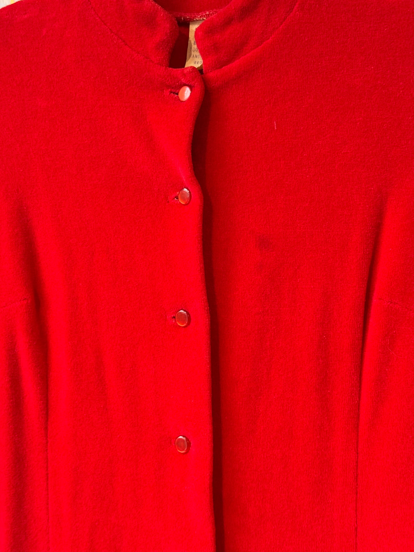 1970s Red Fleese Shorts and Button-Up Top Set