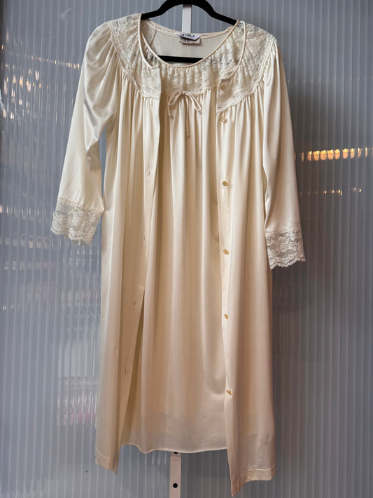 1960s Off-White Robe & Nightgown Set