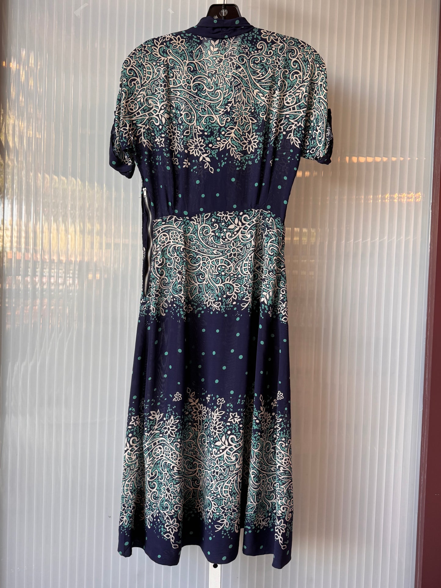 1940s Blue Floral Dress