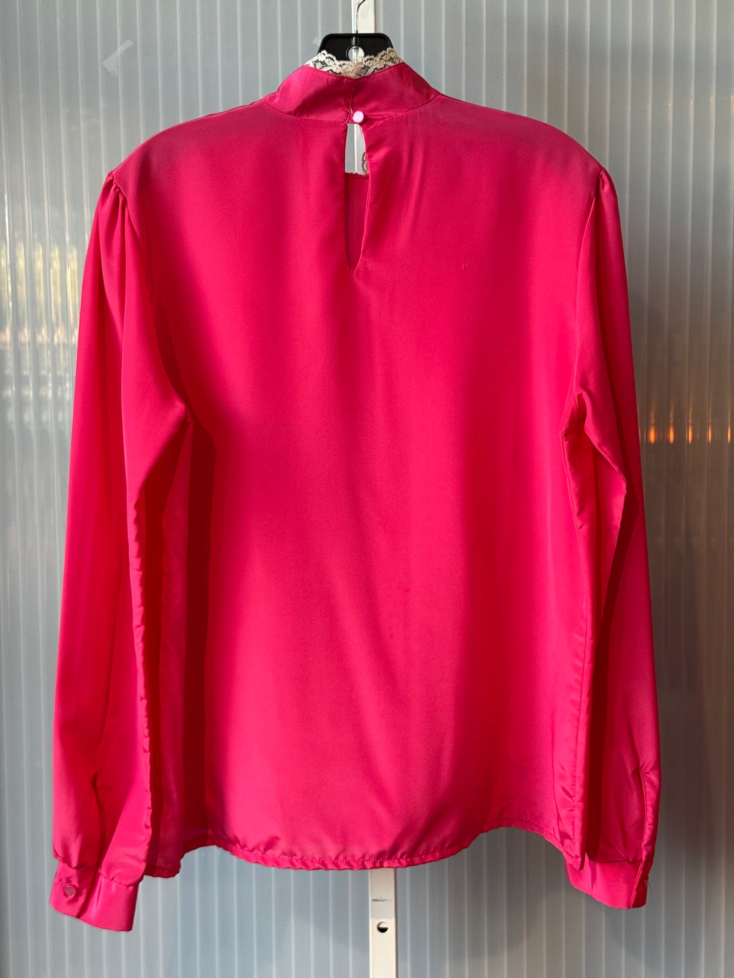 1980s Fuchsia High Collar Blouse with Lace Details