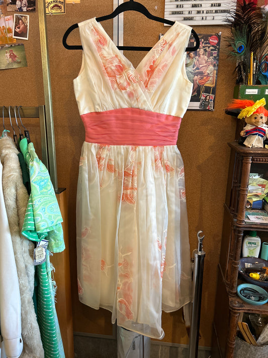 1950s White and Pink Cocktail Dress
