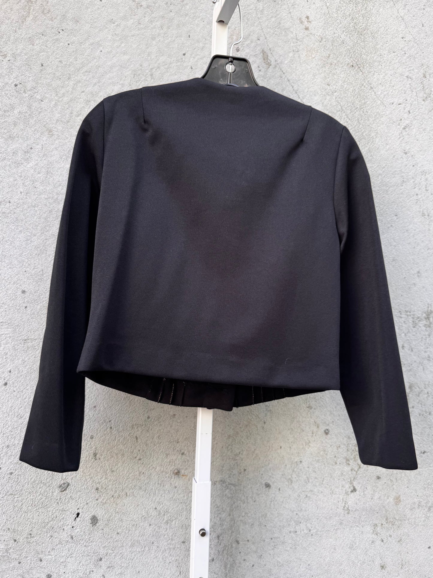 1970s Black Cropped Jacket with Contrast Button & Stitching