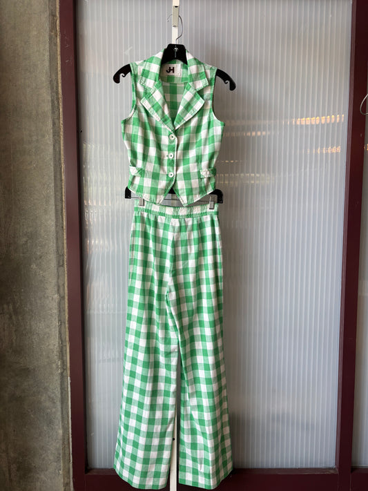 1980s Green & White Gingham Vest & Pants Set