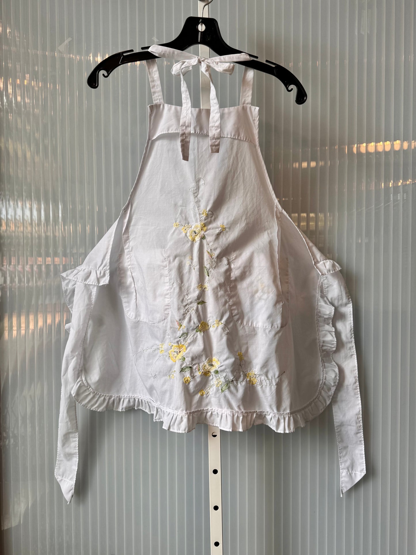 Vintage Yellow-Floral Embroidered White Apron
