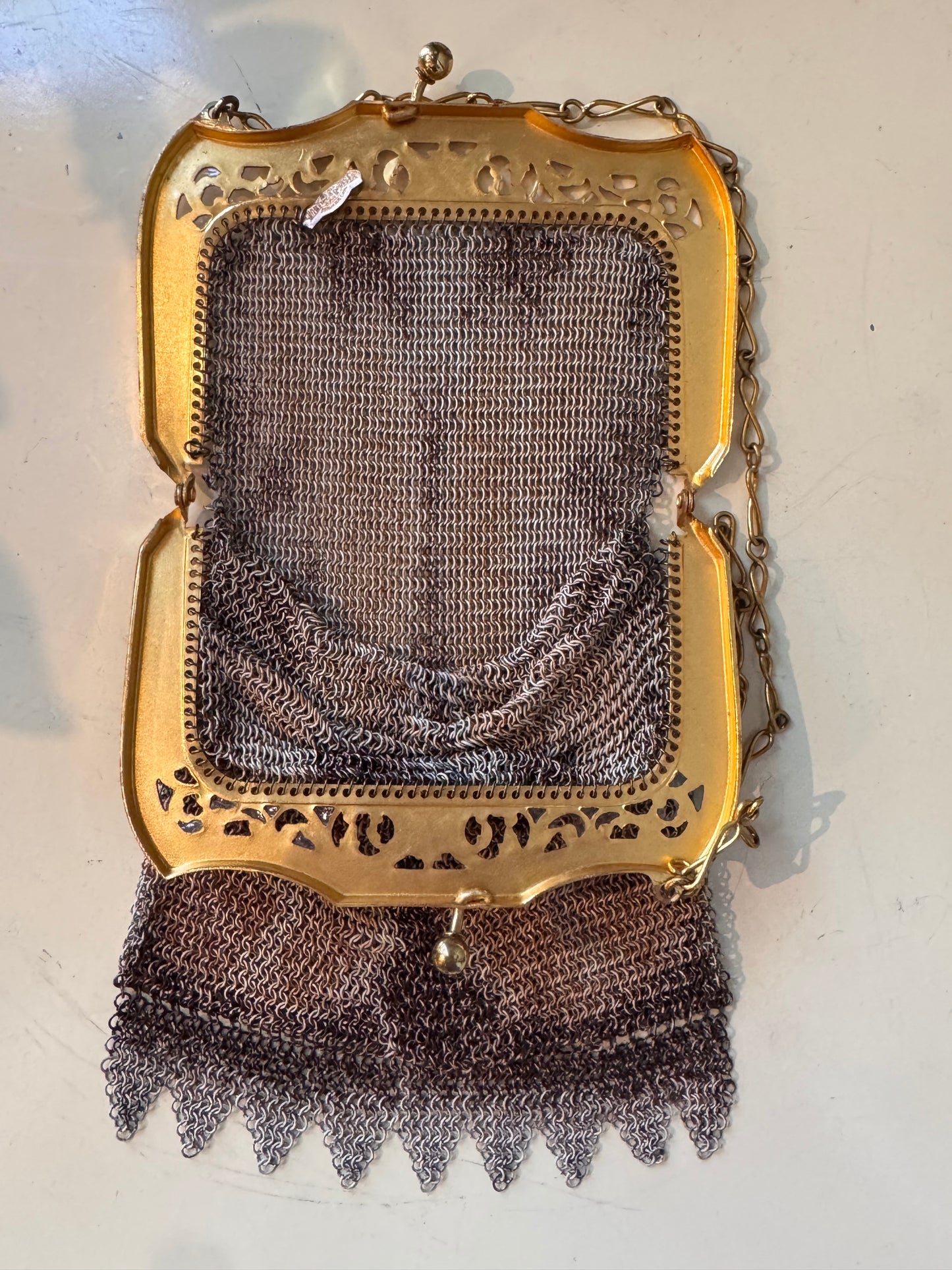 1920s Gold Tone Mesh Flapper Purse