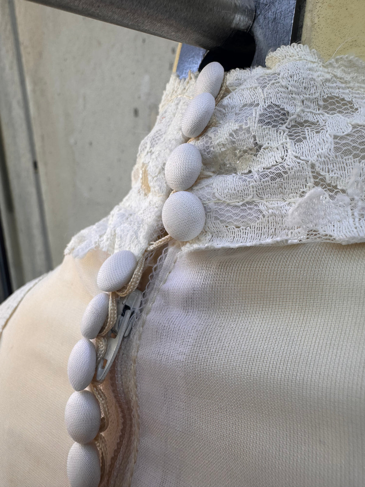 1970s White Organza Empire-Waist Wedding Dress