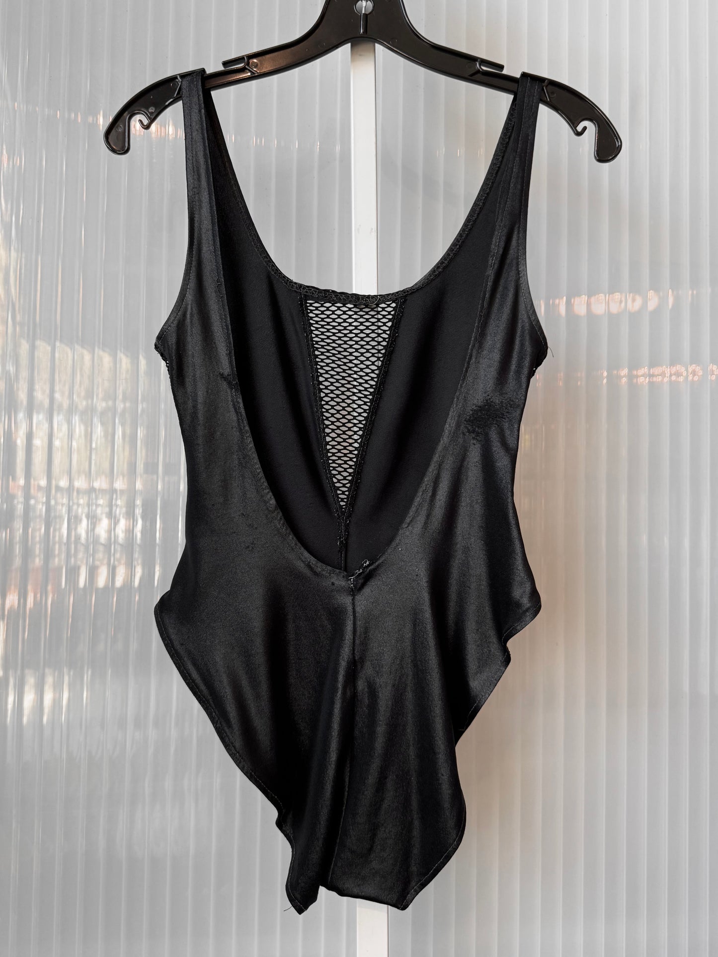 1980s Black One Piece Swimsuit w/ Mesh Panels