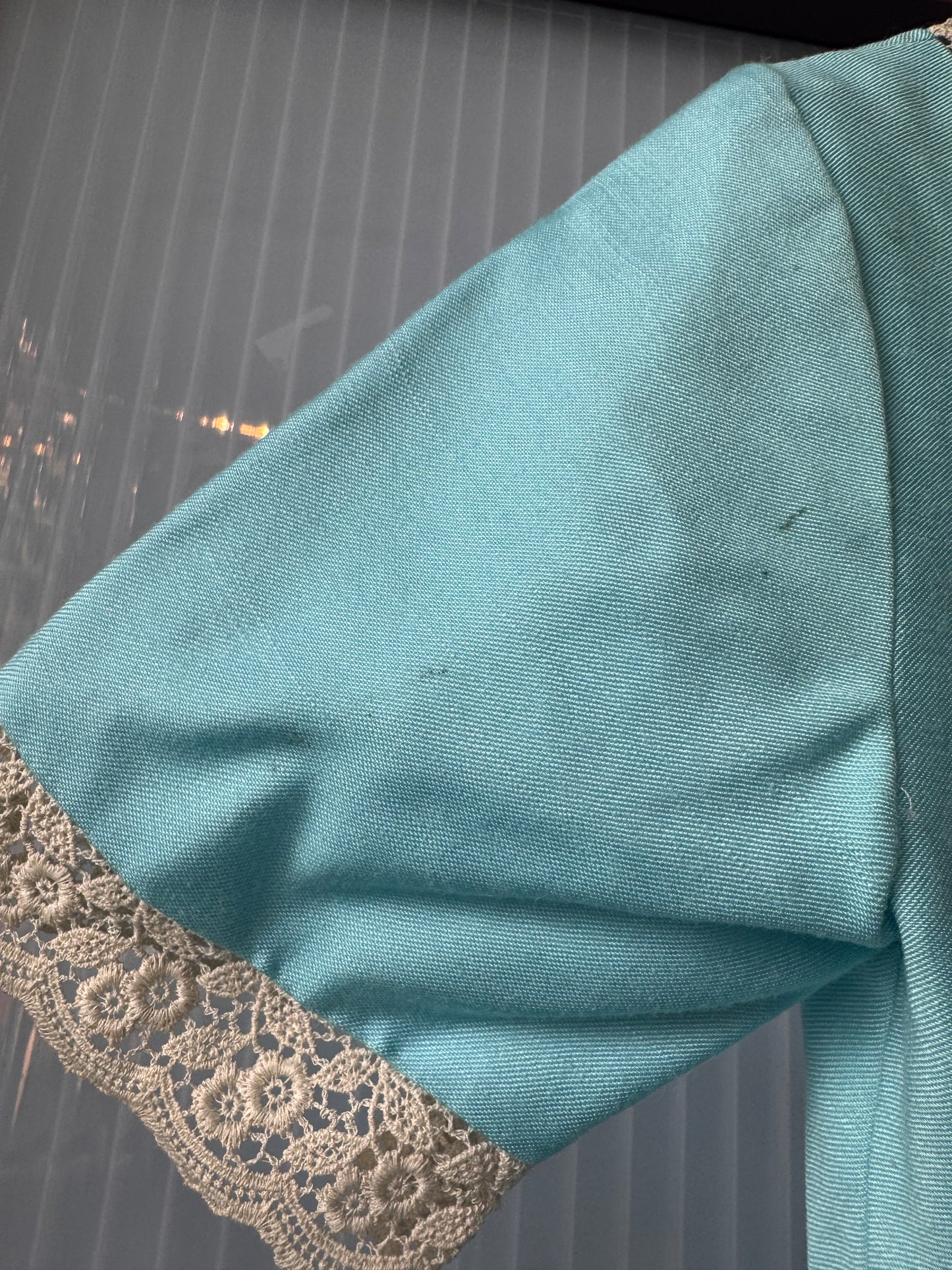 1960s Robins-Egg-Blue Empire-Waist Dress with Lace Trim