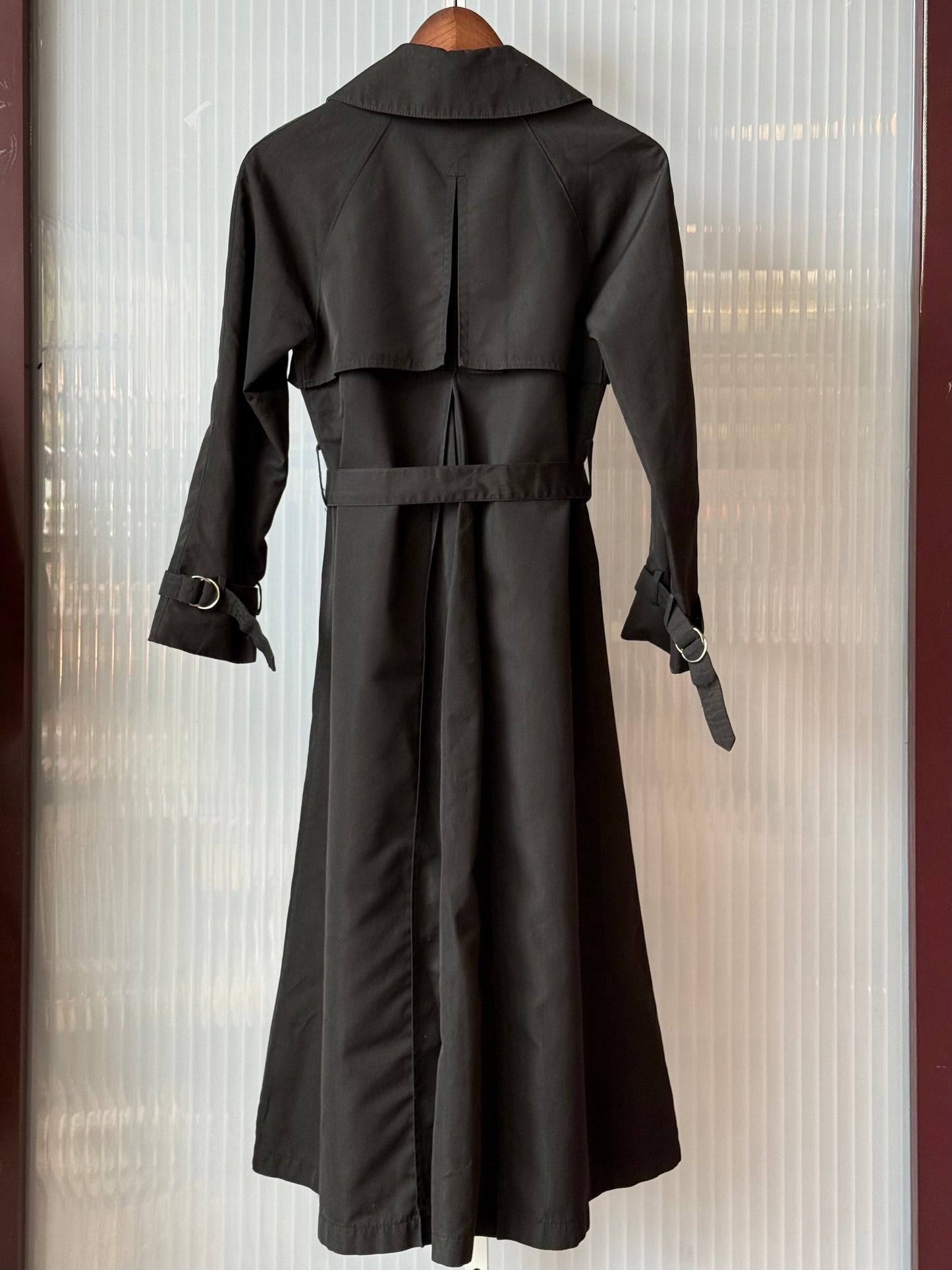 1980s Black Trench Coat w/ Red Lining