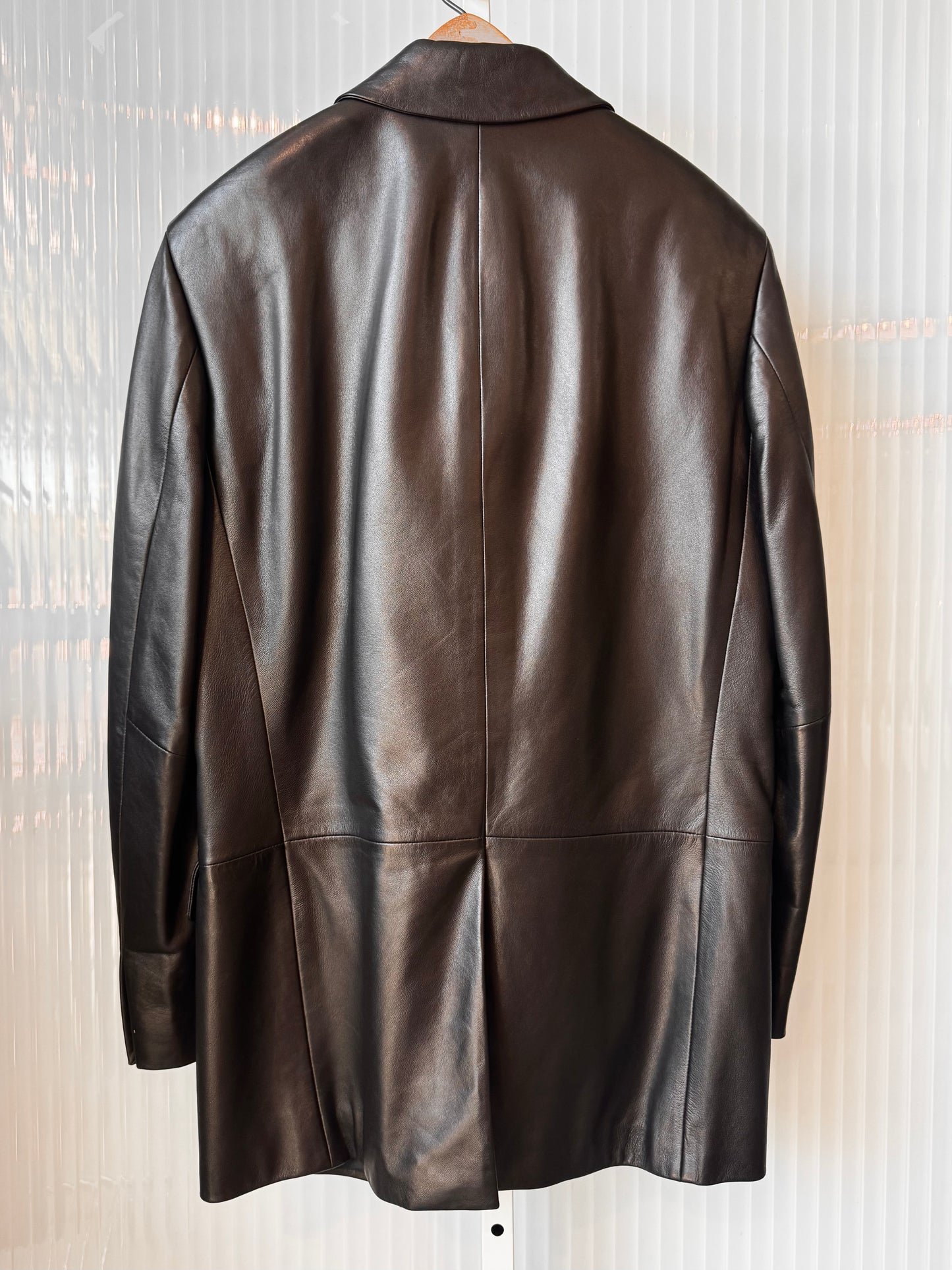 1990s Hugo Boss Black Leather Button Up Jacket