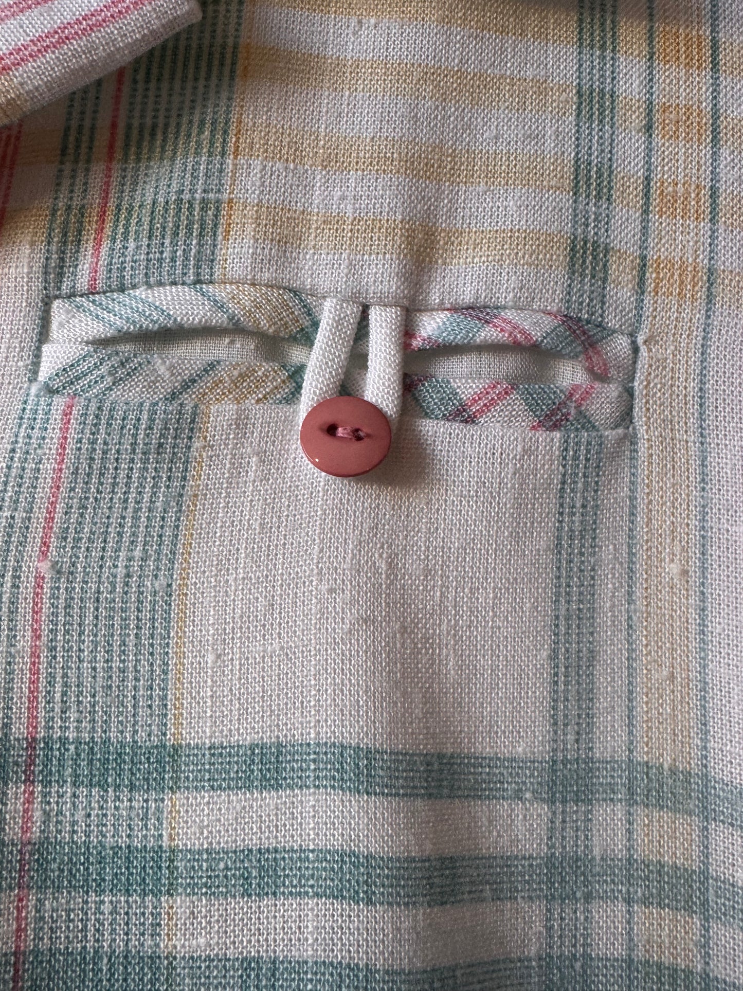 1970s White Teal & Pink Shirtwaist Dress