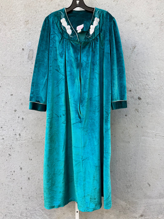 1980s Teal Velveteen Loungewear w/ Heart Appliqué