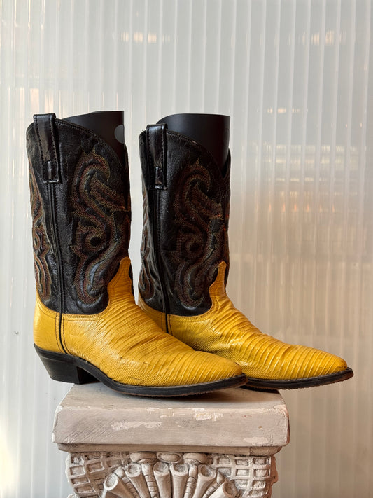 Yellow Embossed Leather Western Boots