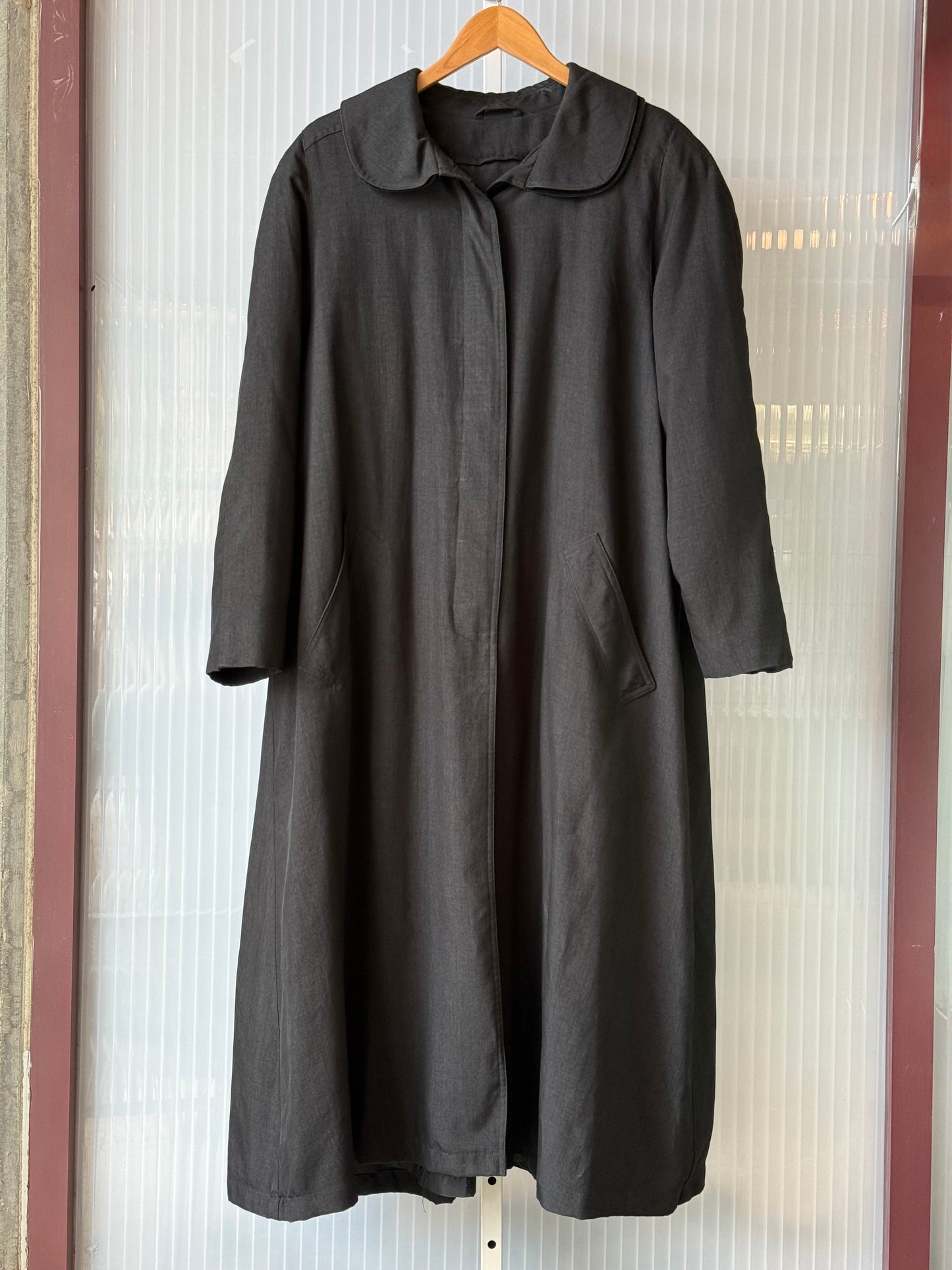 1990s Black Double Collar Wool Lined Trench Coat