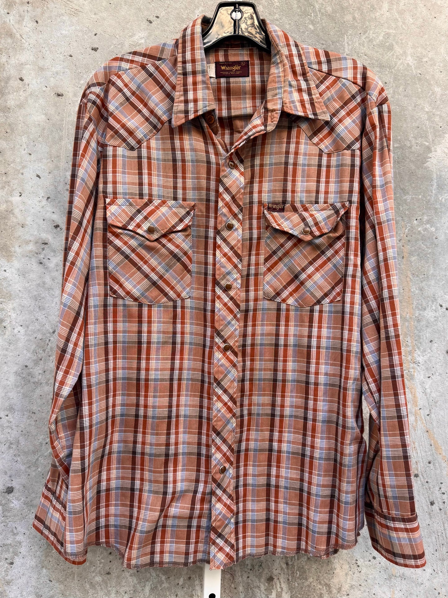 1970s Wrangler Orange & Brown Gingham Western Shirt