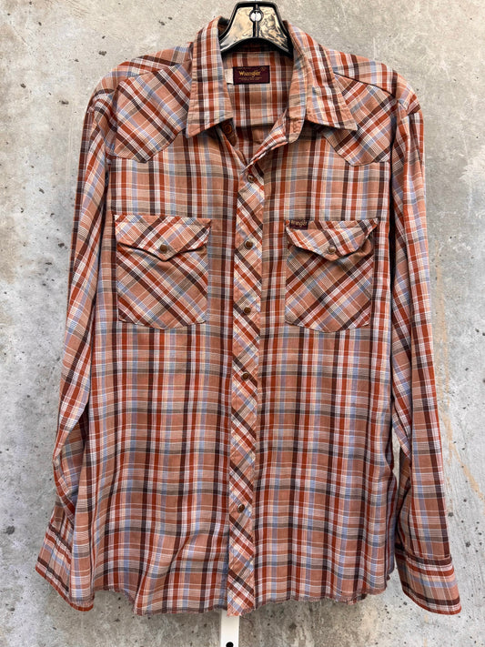 1970s Wrangler Orange & Brown Gingham Western Shirt