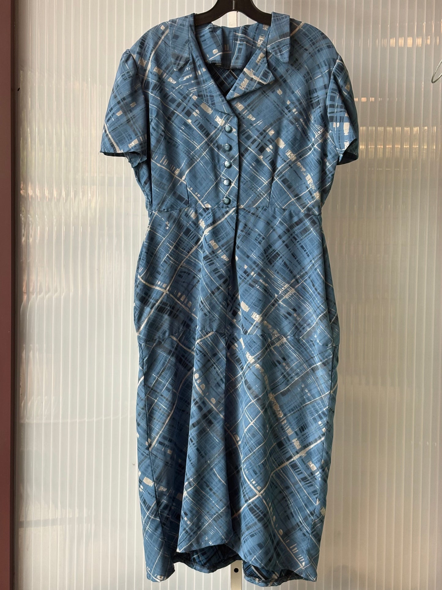 1960s Blue Plaid Shirtwaist Dress