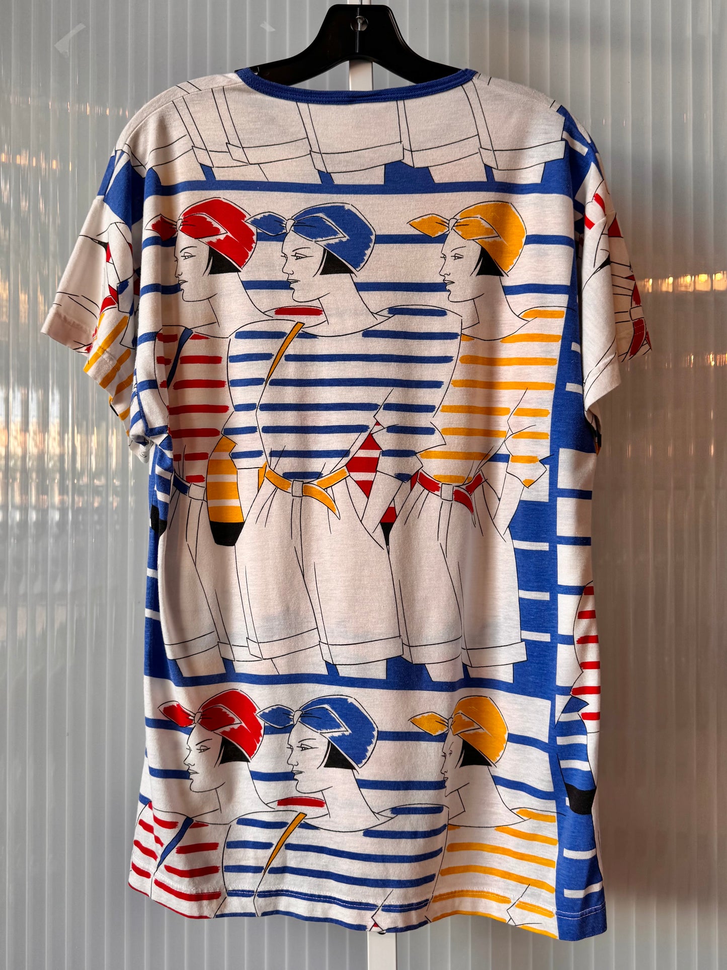 1980s Primary Color Woman Print Blouse