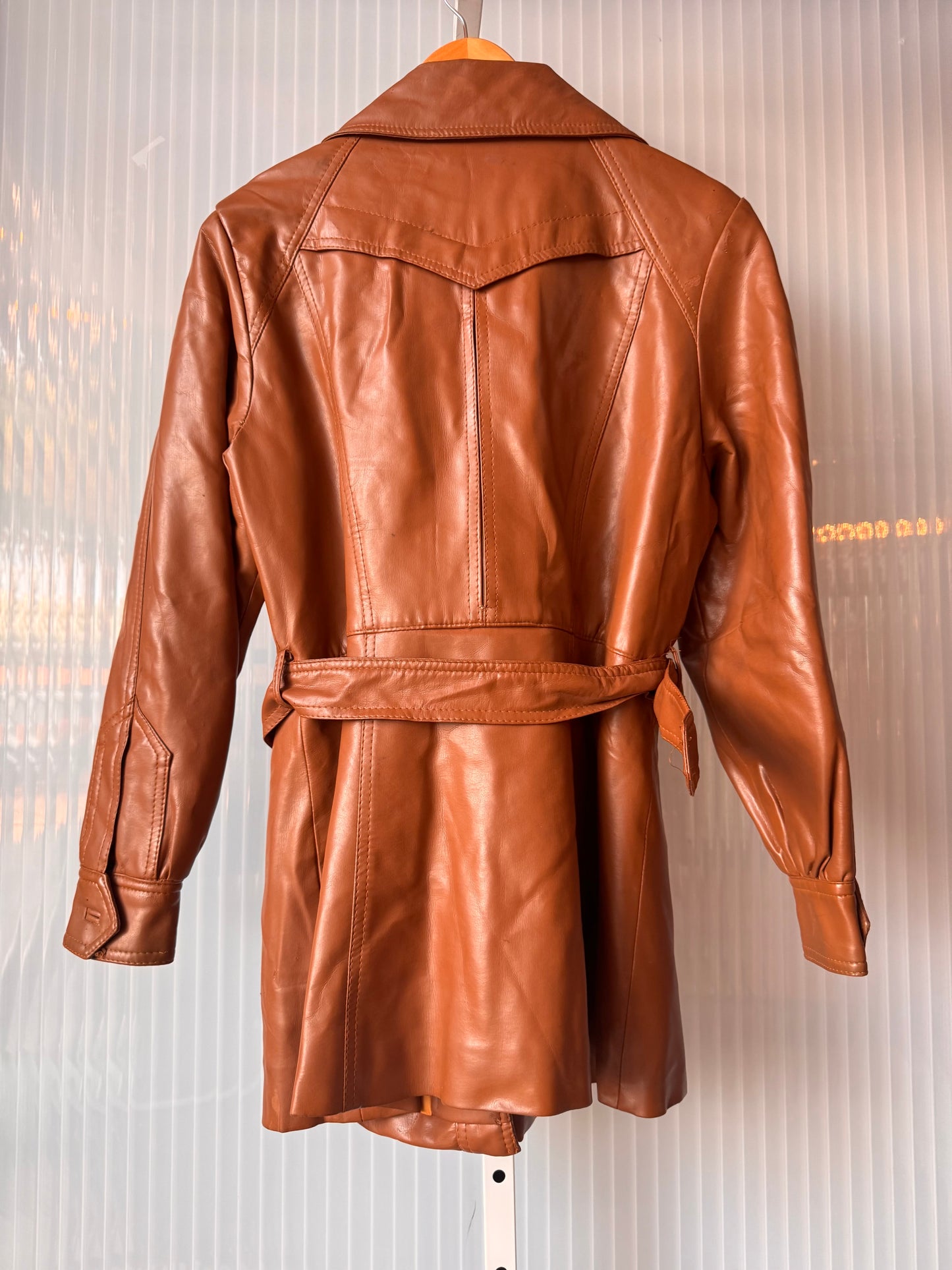 1970s Faux Leather Camel Utility Jacket