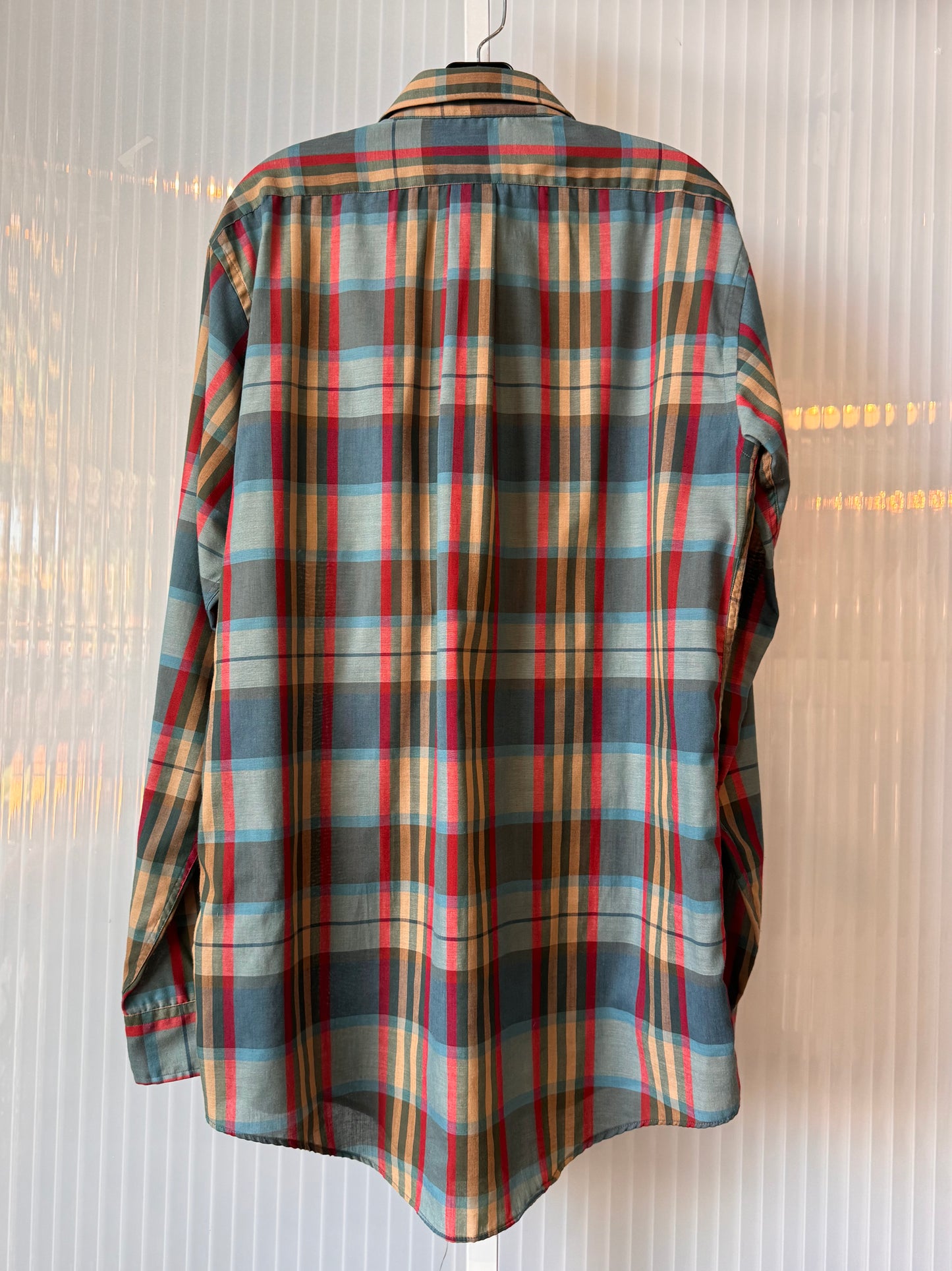 1990s Teal & Red Plaid Button-up Shirt