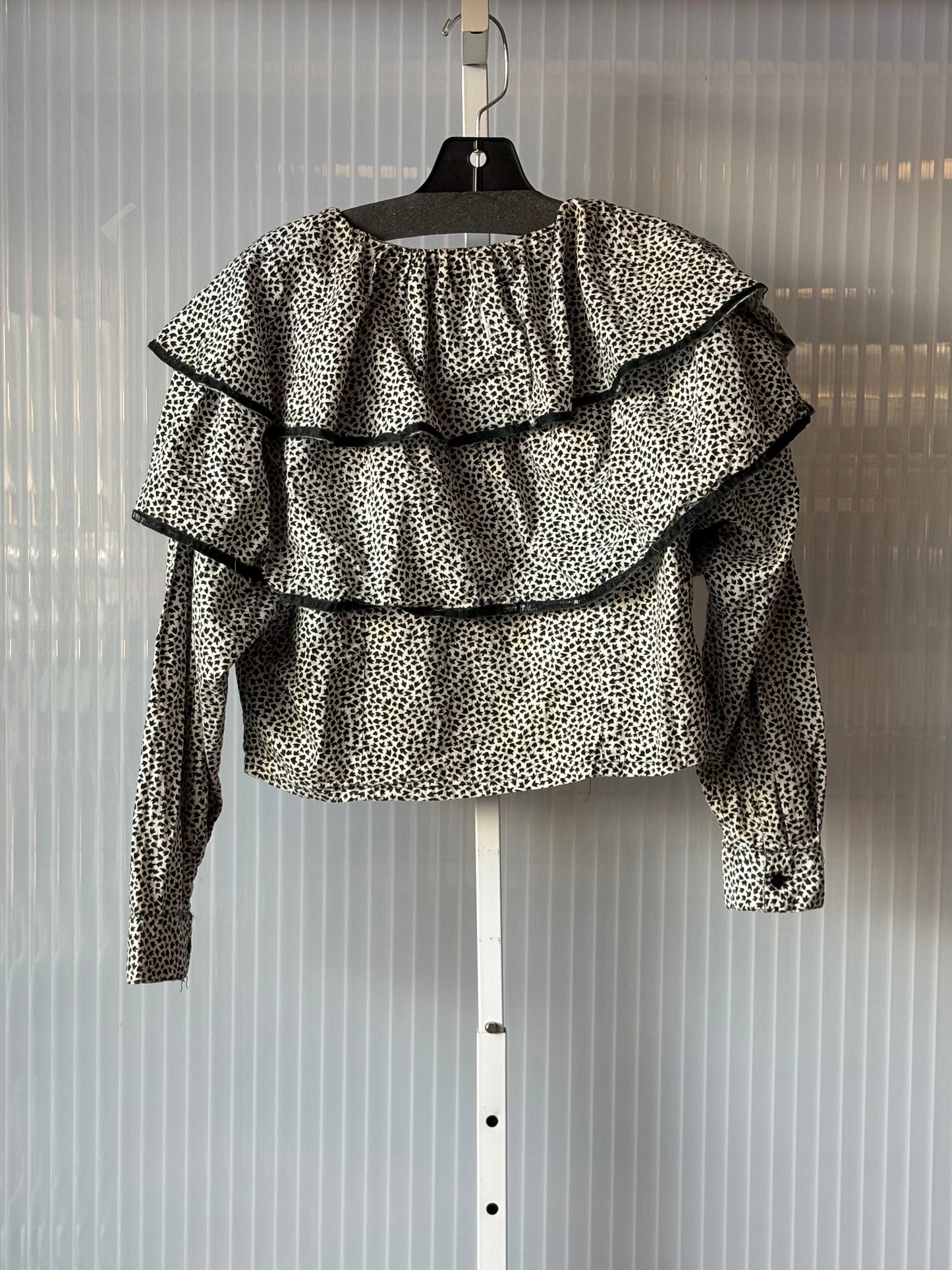 1980s Black and White Ruffled Cropped Blouse