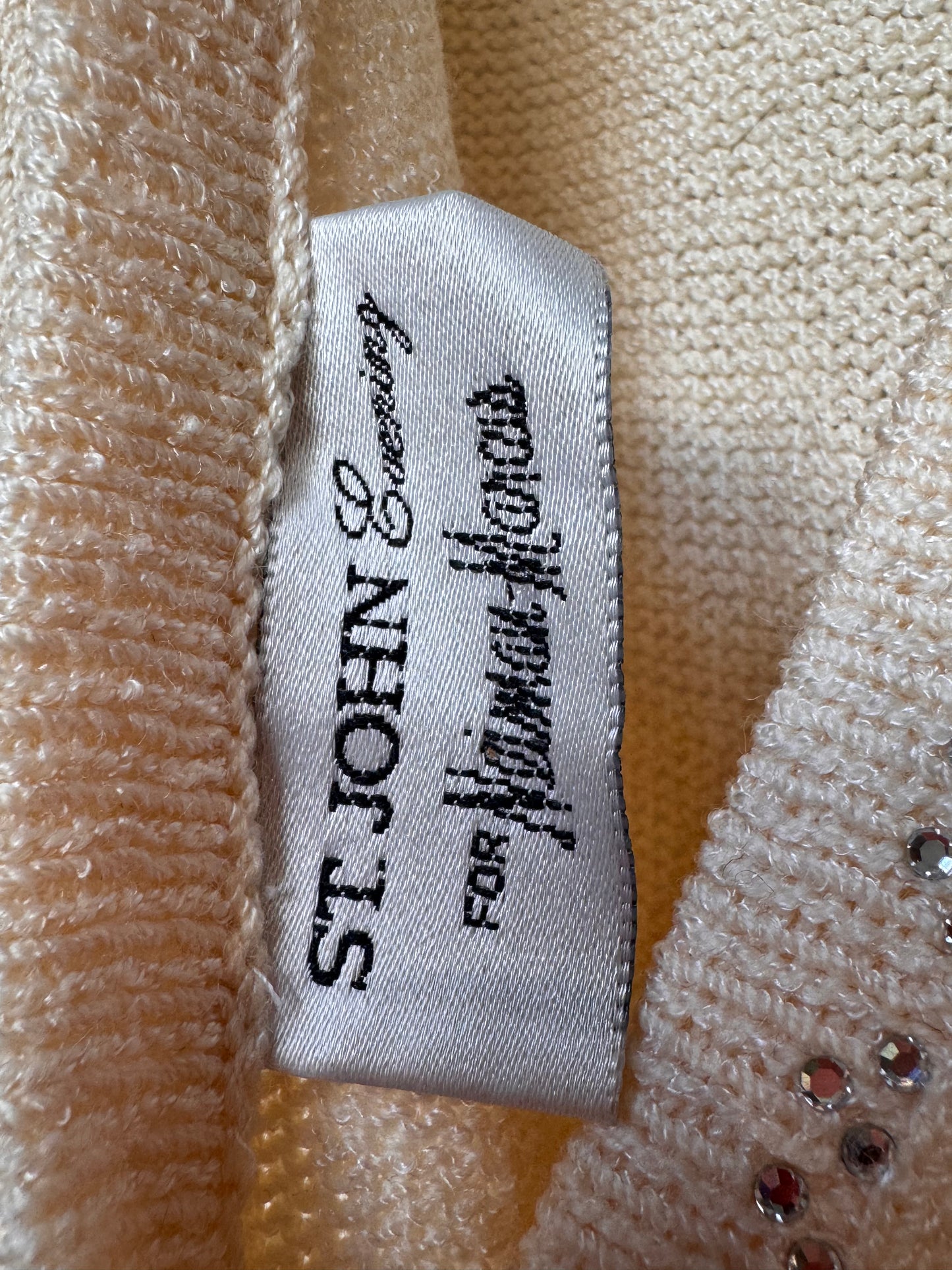 1980s Cream Long-Sleeve Open-Back Knit Dress with Silver Rhinestones