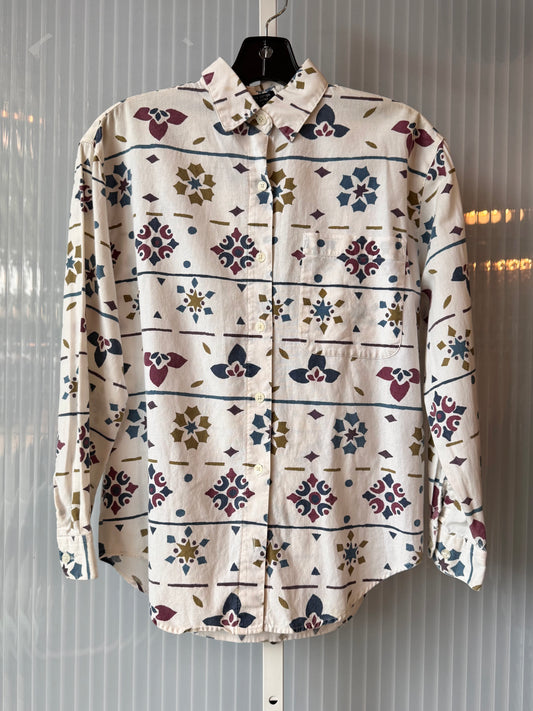 1980s Lee White Button-Up Shirt w/ Geometric Print