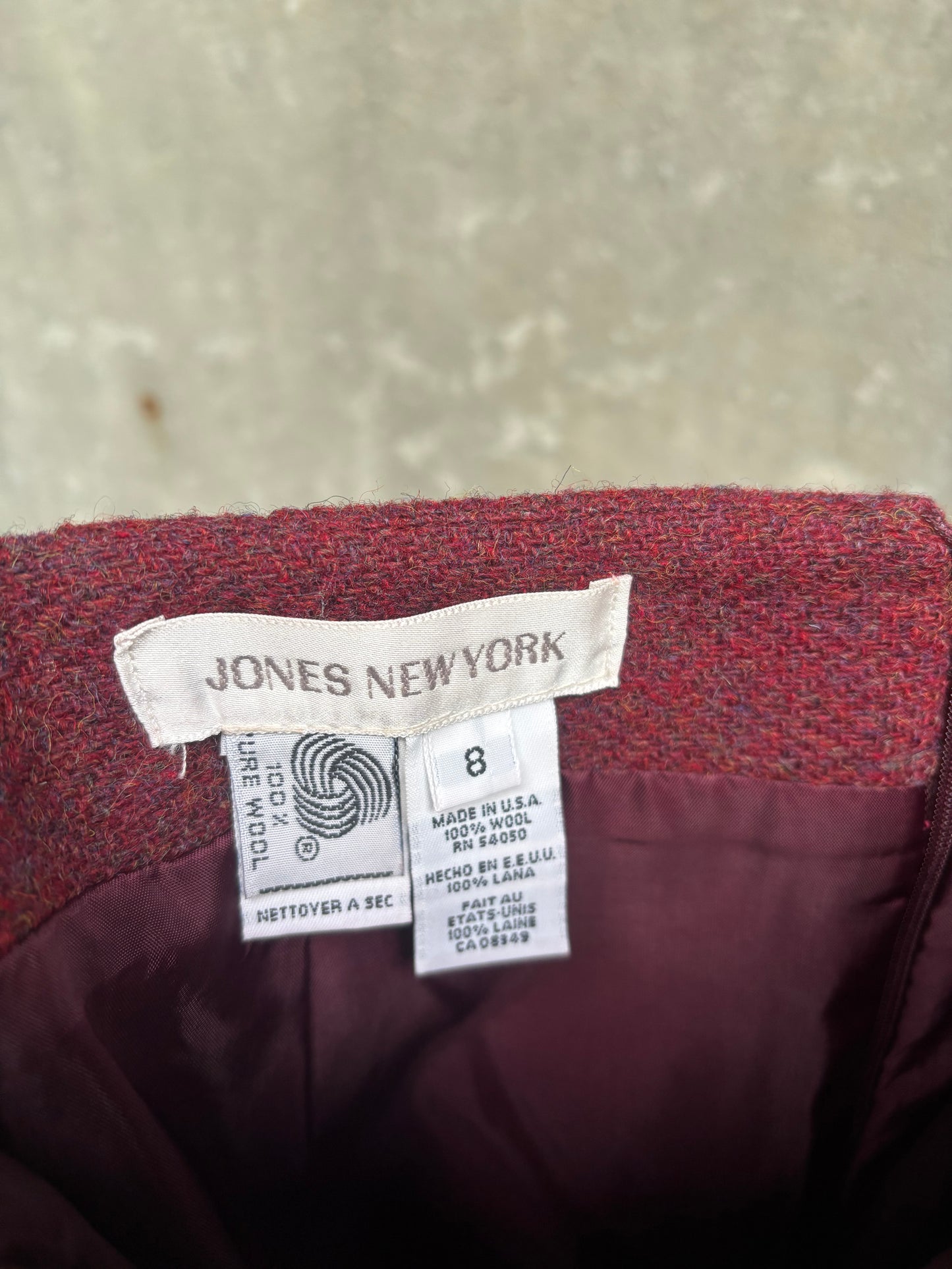 1990s 100% Wool Burgundy Pencil Skirt