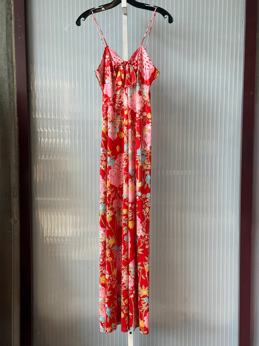 Red Multicolor Floral Pattern Sun Dress