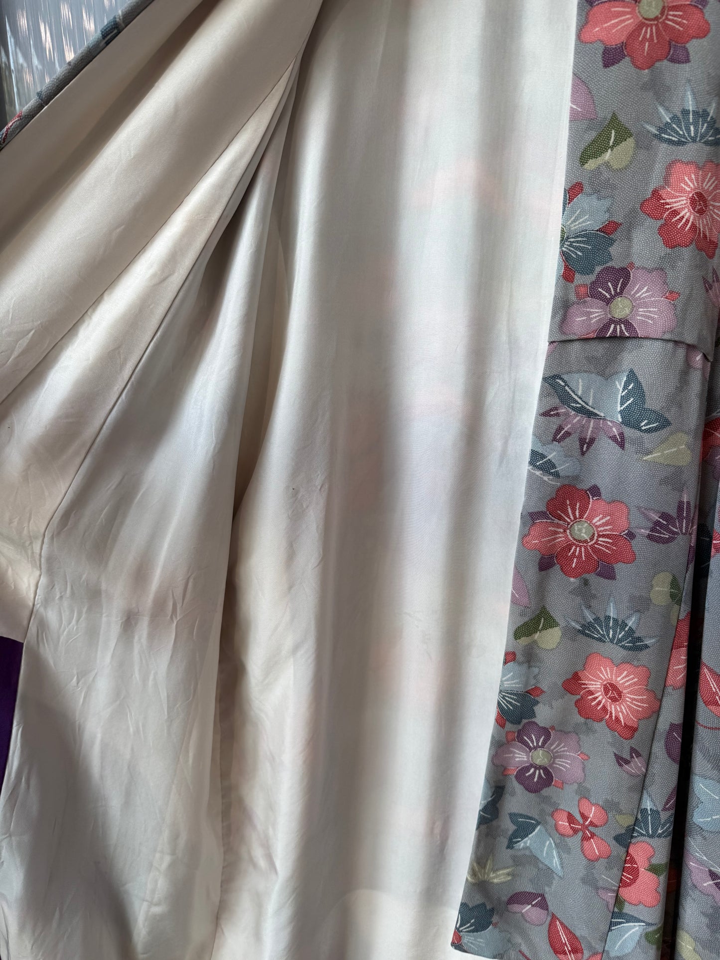 Grey Kimono with Pastel Floral Print