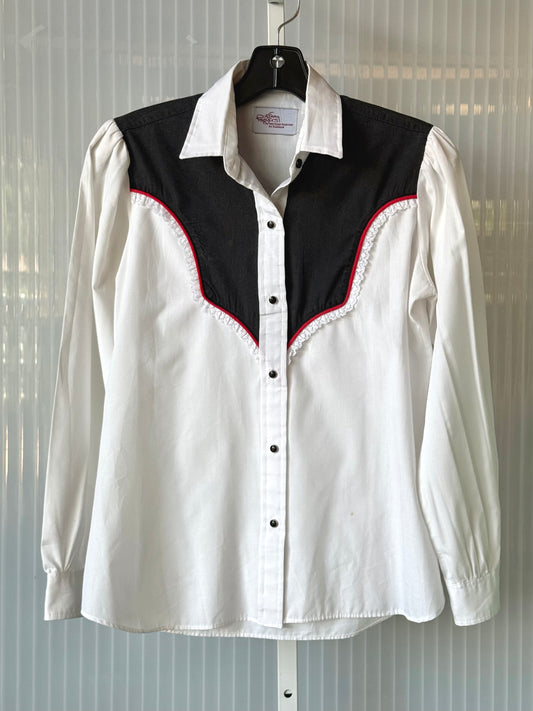 1980s White Pearl Snap Western Blouse w/ Black Yoke