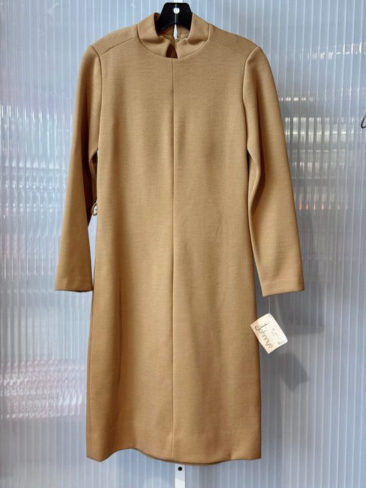 1970s Deadstock Johnnye Tan Mod Dress w/ High Collar