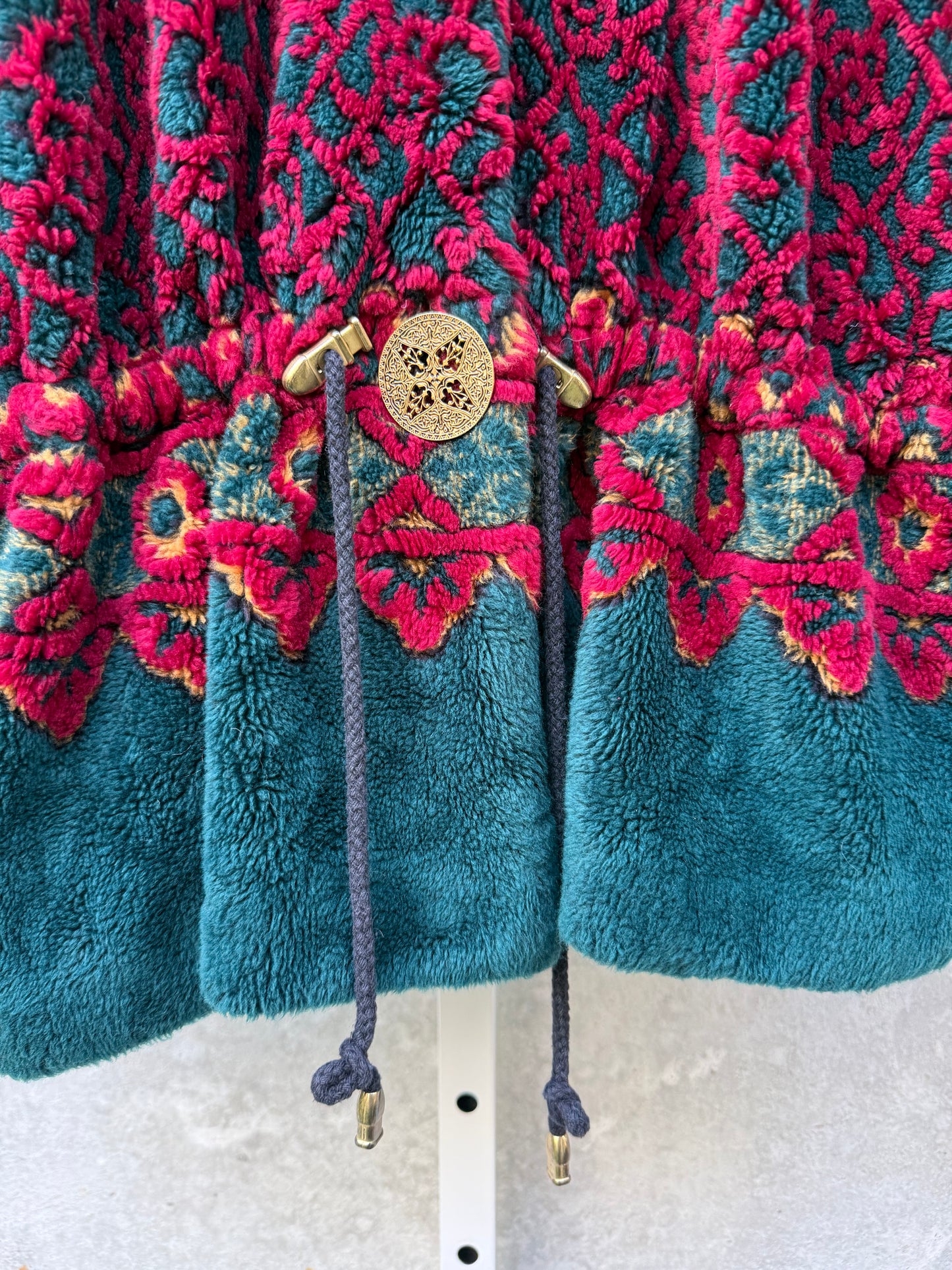 1980s Maroon & Green Fuzzy Jacket w/ Waist Cinch