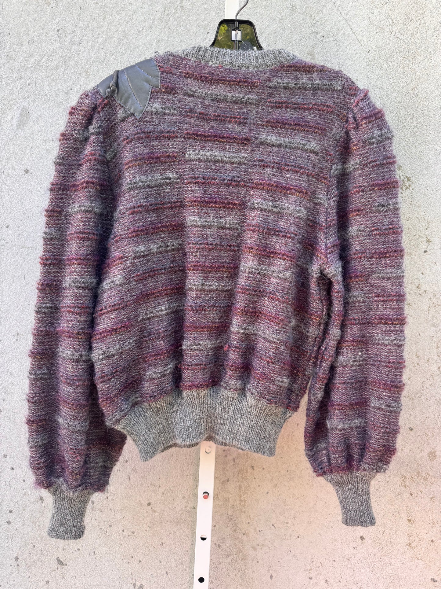 1980s Gray & Burgundy Sweater with Leather Applique