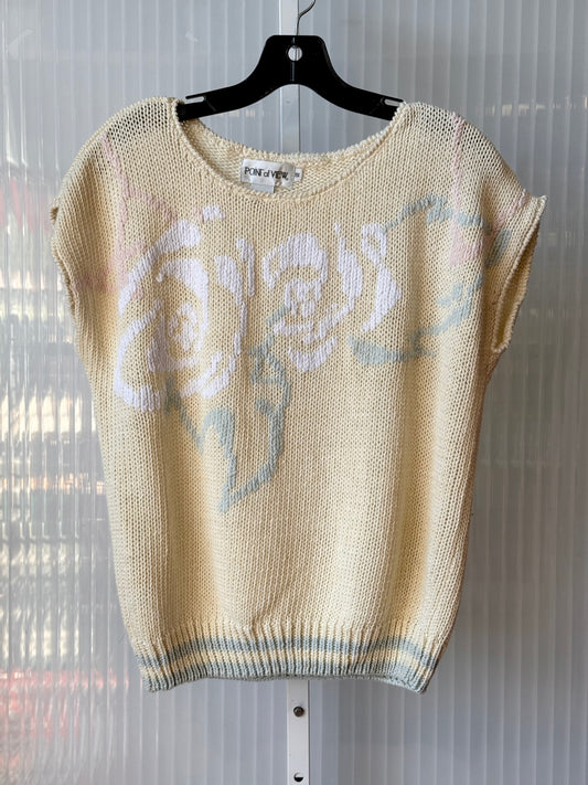1980s Cream Chunky Knit Sweater Vest w/ Pastel Design