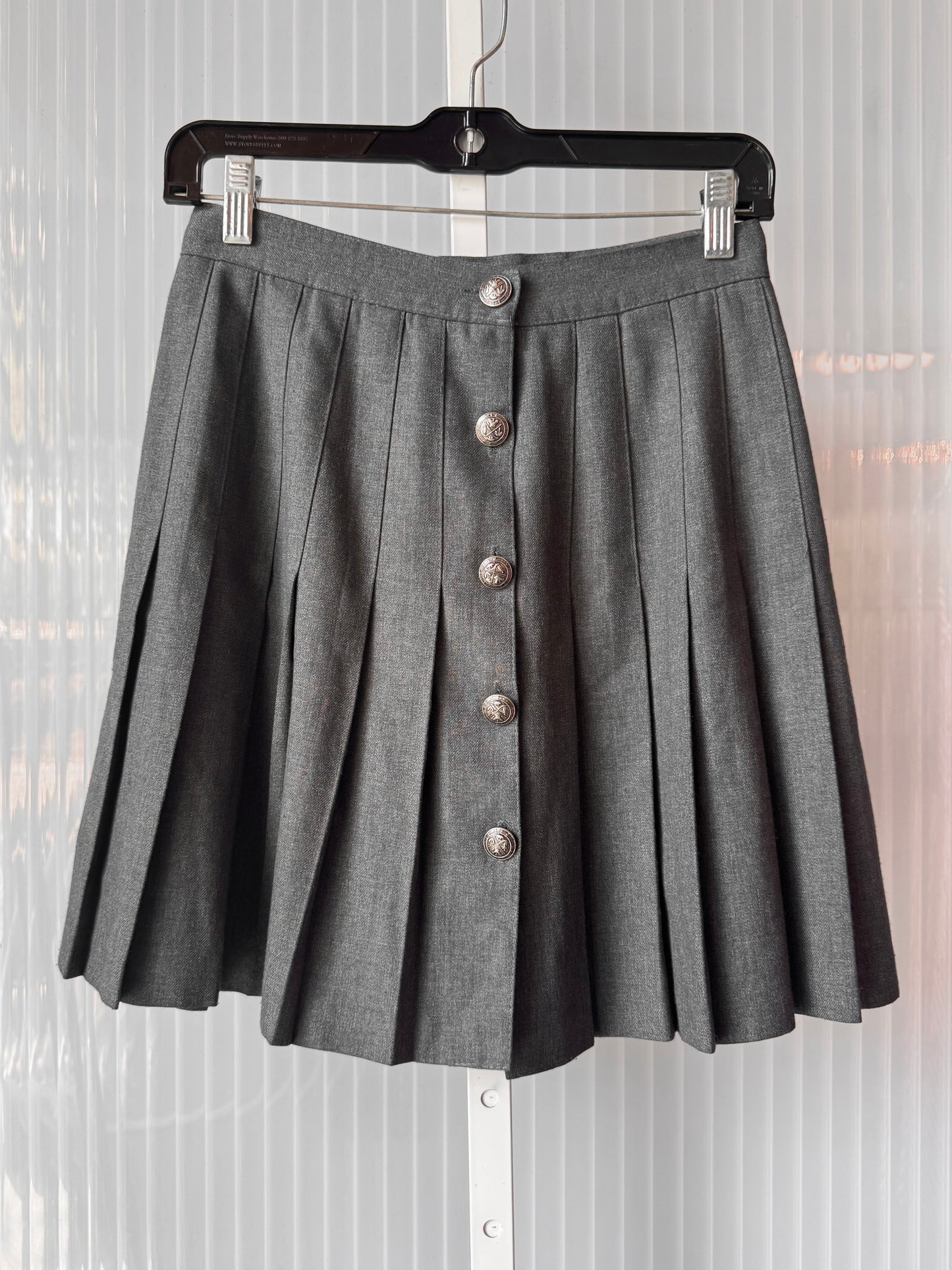 1990s Gray Button-Front Pleated Skirt