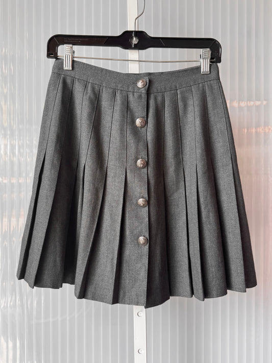 1990s Gray Button-Front Pleated Skirt