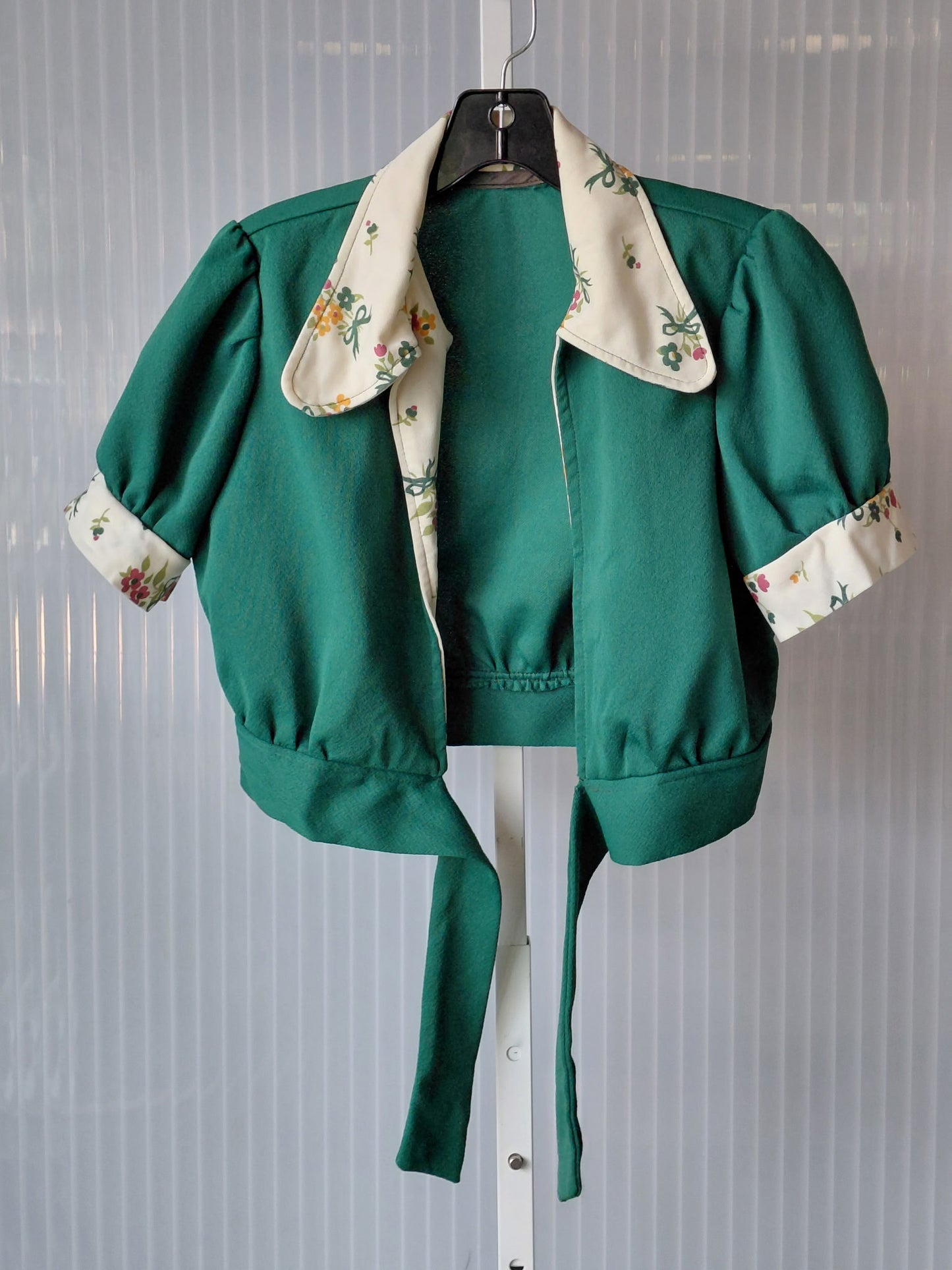 1960s Green & Cream Floral Dress & Tie-Front Bolero Set