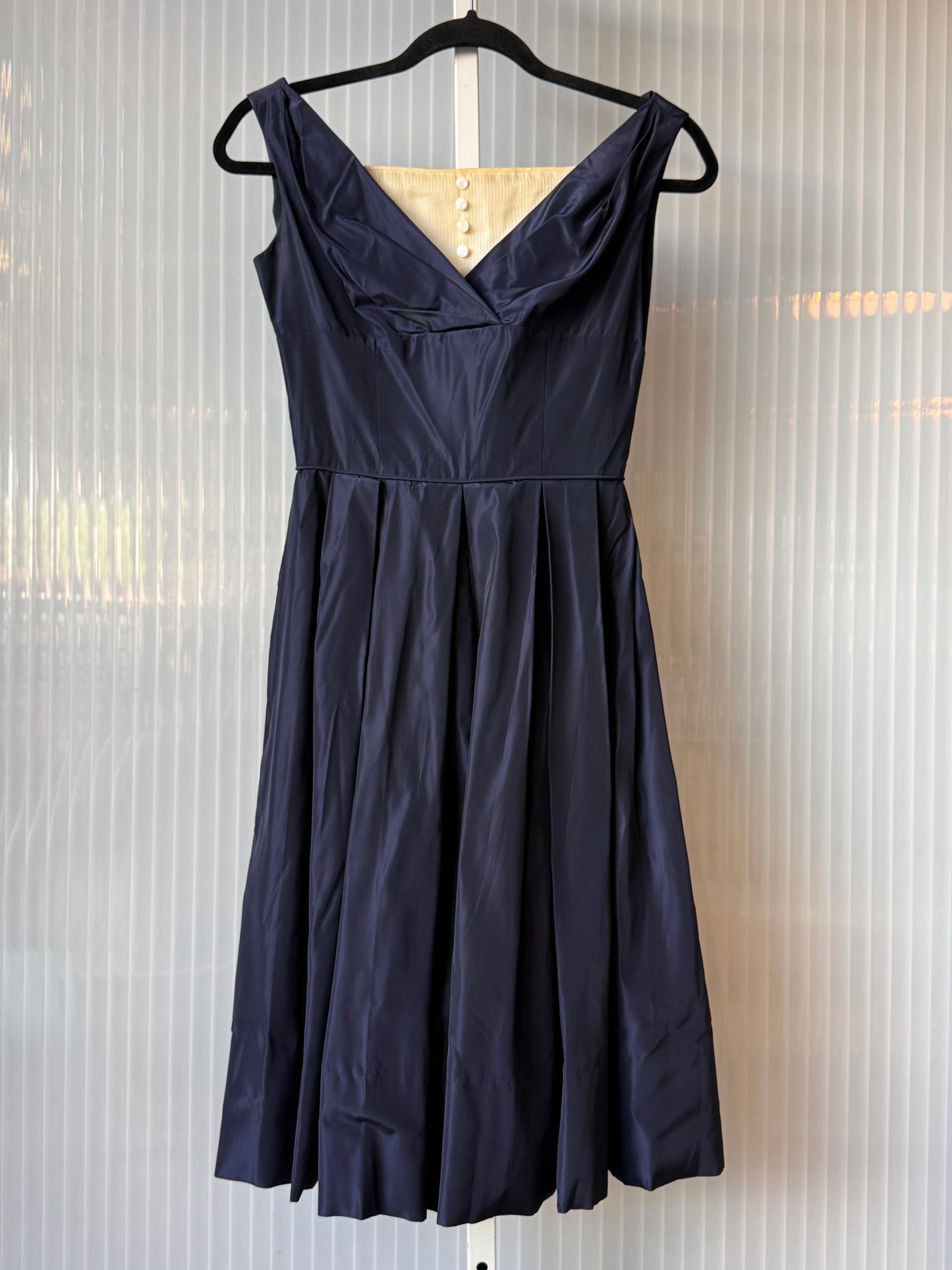 1950s Navy Blue Pleated Sleeveless Dress & Bolero