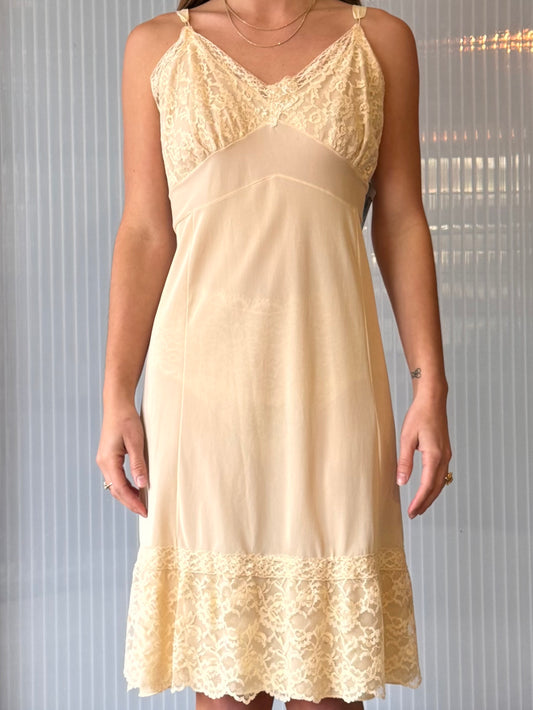 1950s Cream Slip Wide Lace Hem