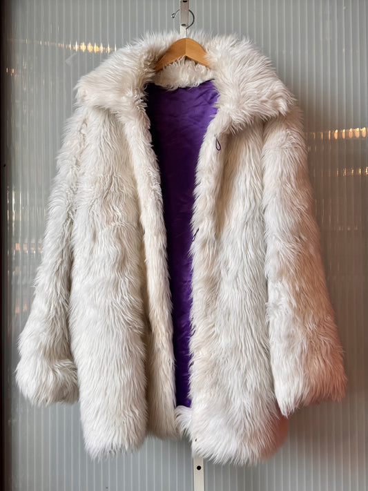 1990s White Faux Fur Rave Coat
