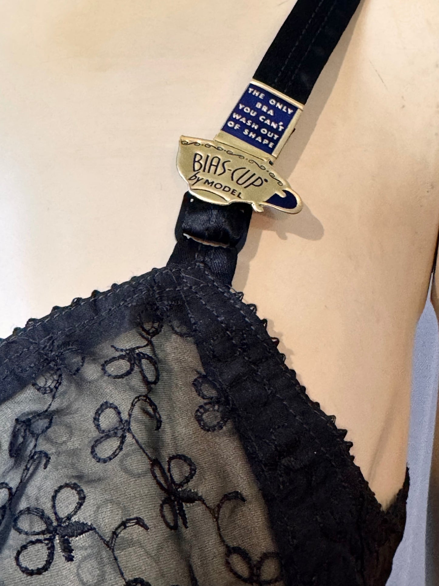 1950s Deadstock Sheer Black Bias Cup Bra