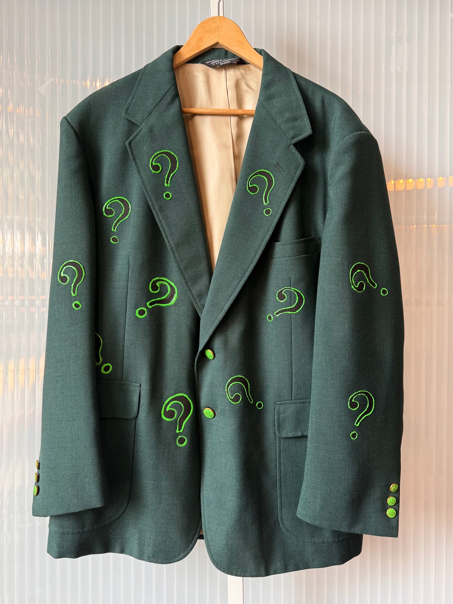 1990s Green Blazer with Customized Question Marks