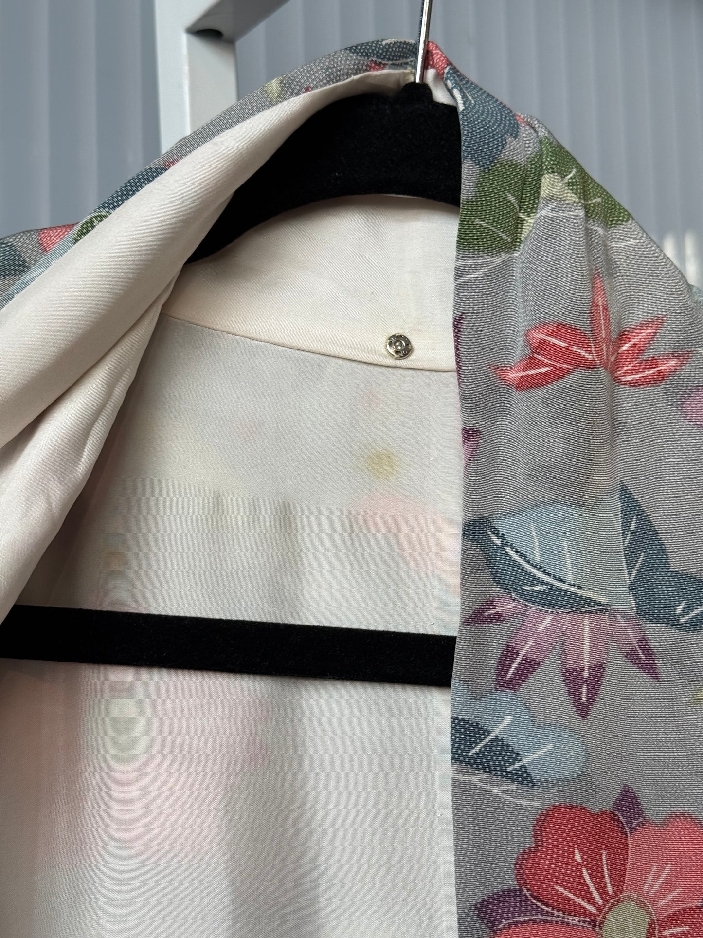 Grey Kimono with Pastel Floral Print