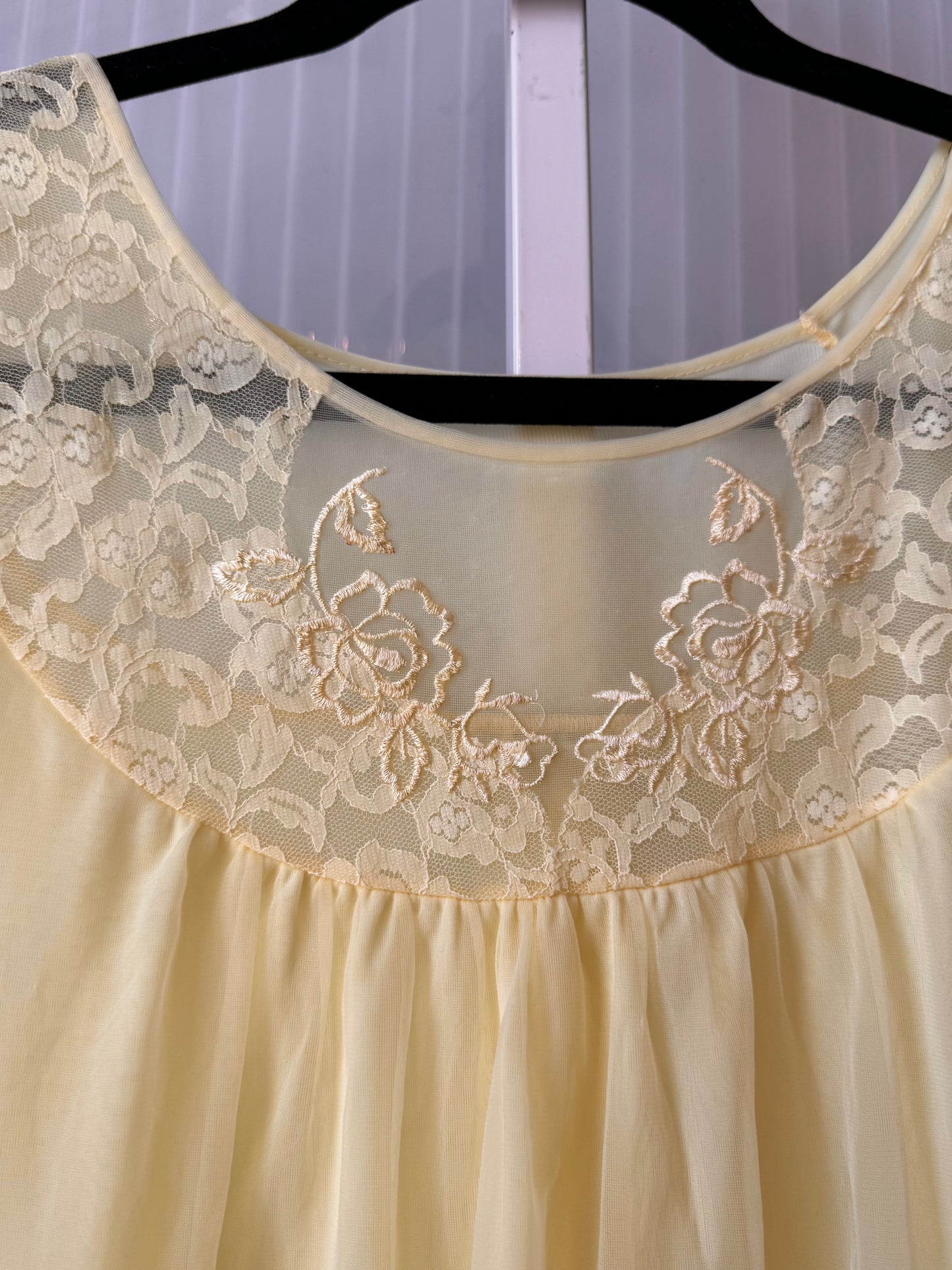 1960s Yellow Floral Lace Babydoll Nightgown