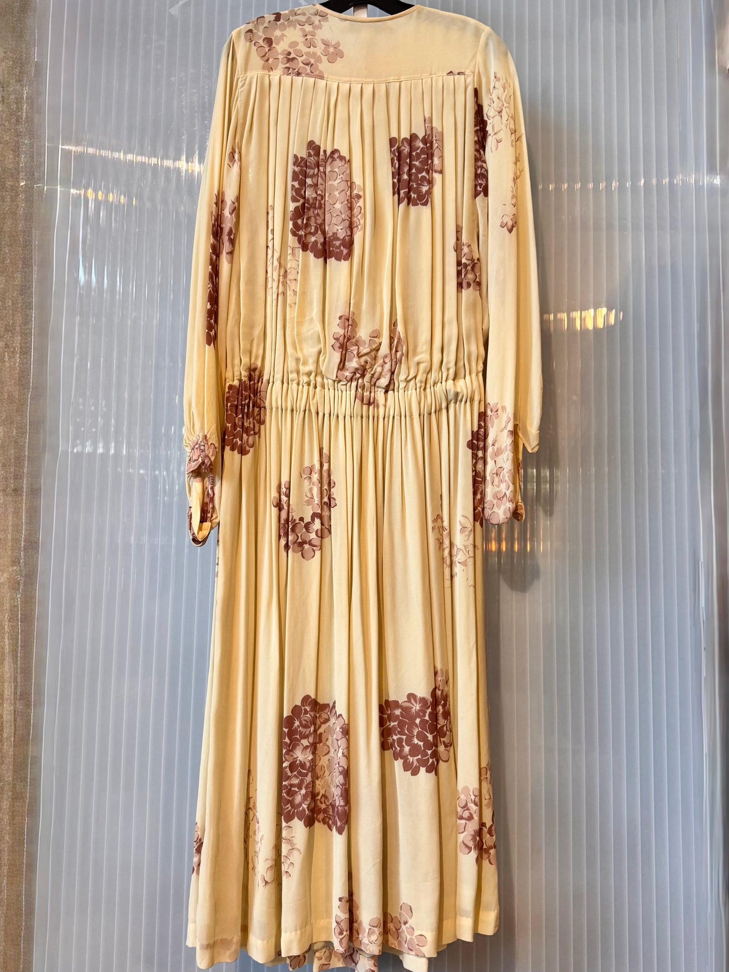 1980s Cream & Mauve Floral Maxi Dress