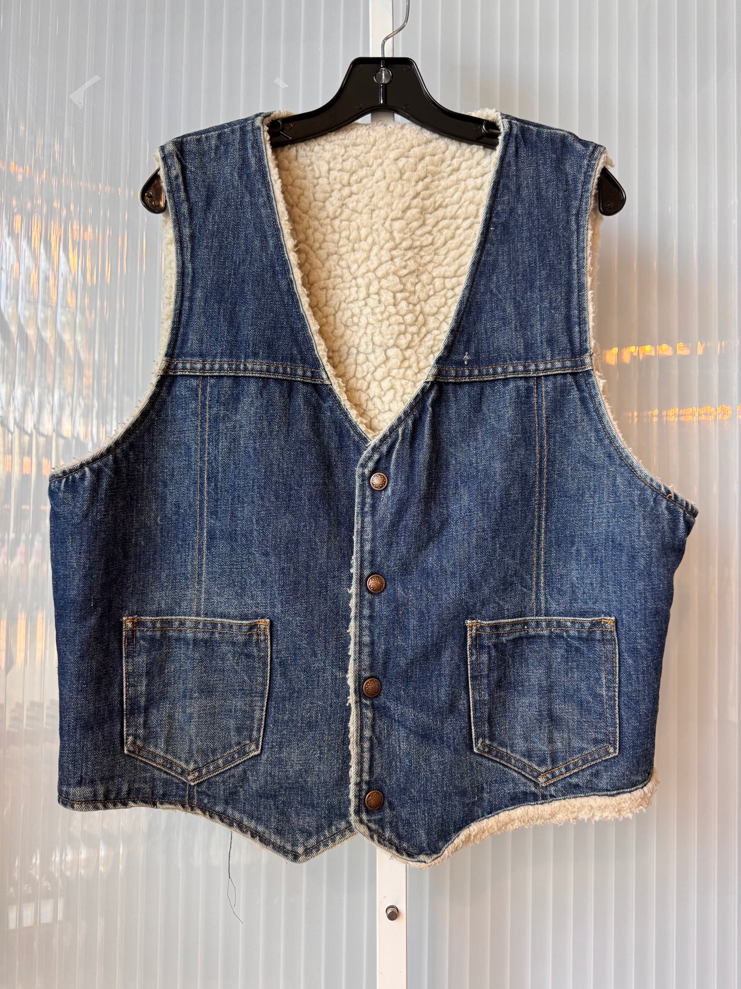 1970s Denim Snap-Up Vest with Sherpa Lining