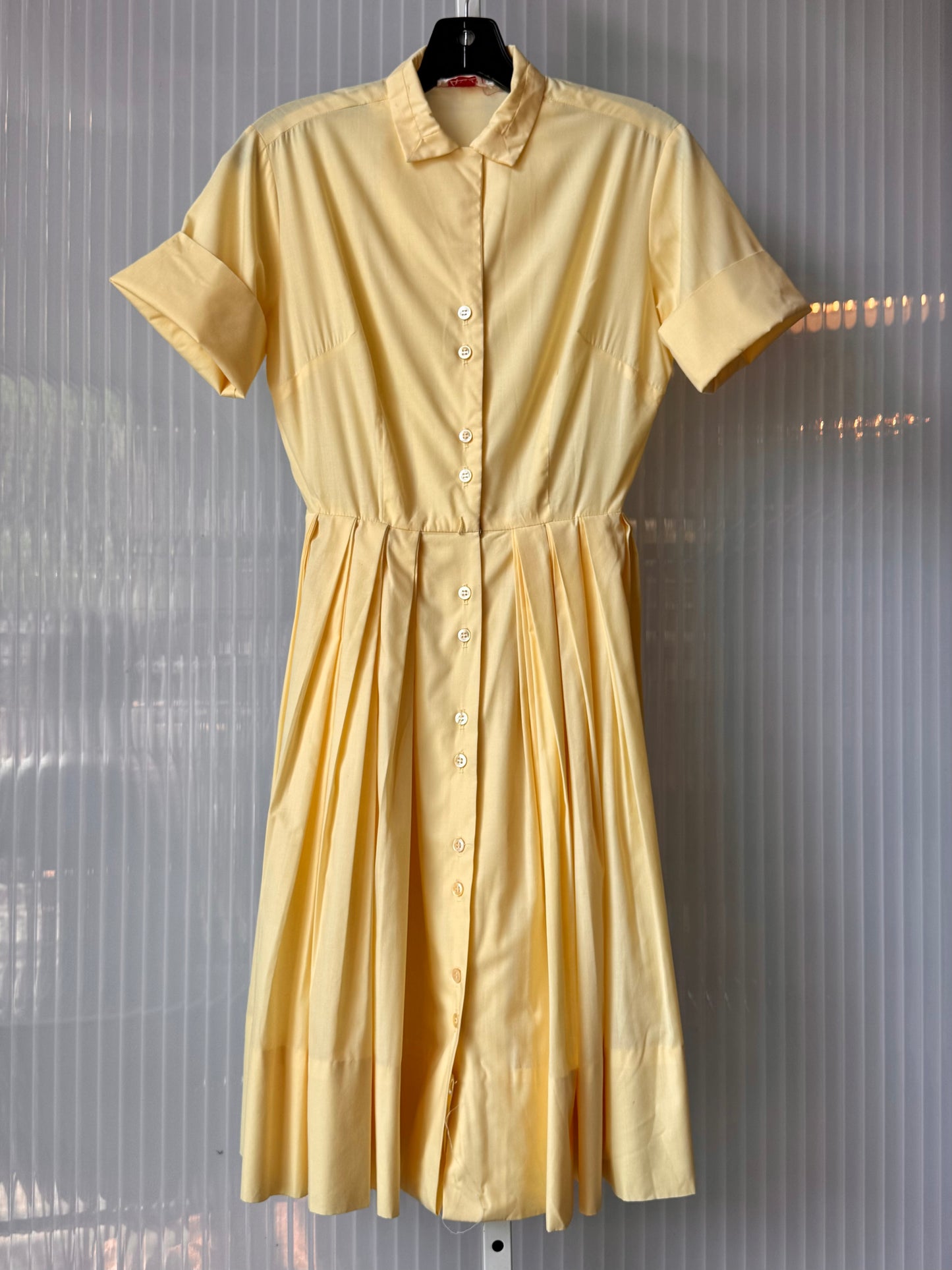 1960s Butter Yellow Pleated Shirtwaist Dress